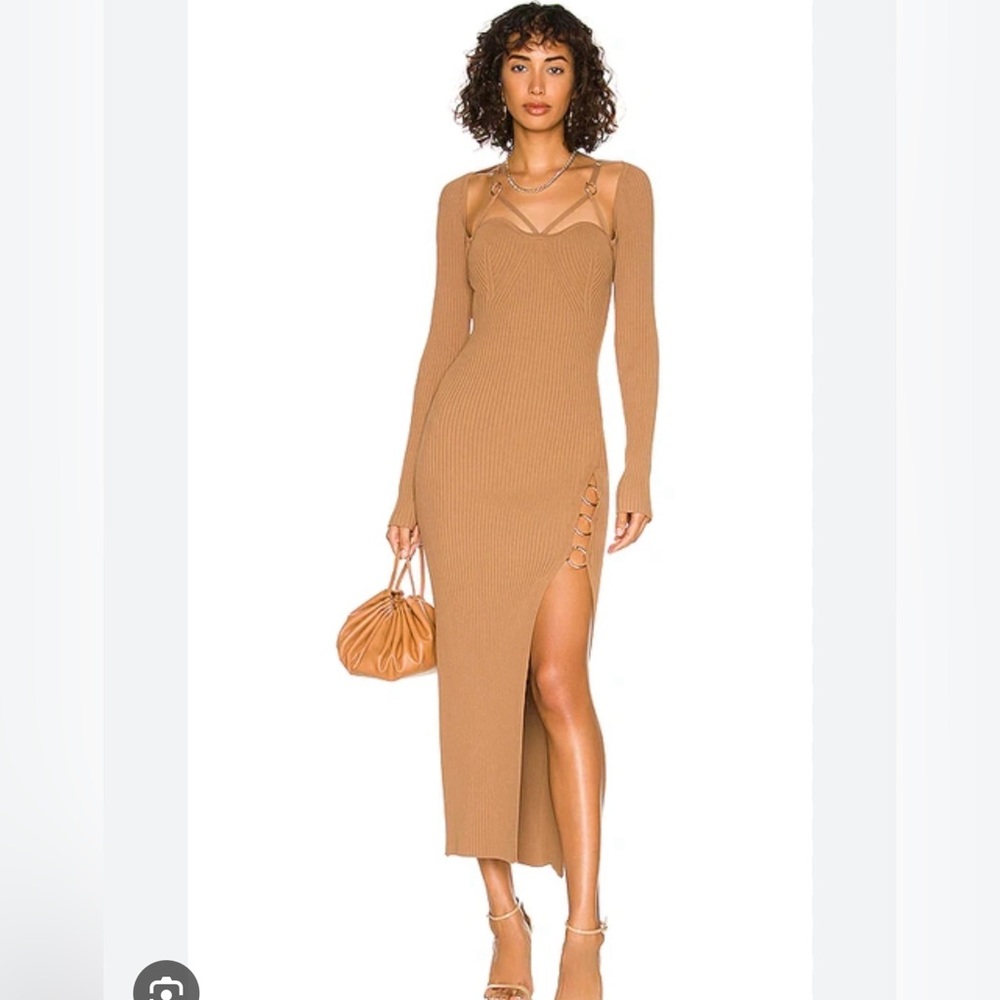 Revolve NWT Nicholas Womens Brown Janet Rib Knit Cage Dress